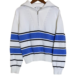 English Factory White and Blue Striped Cowl Neck Sweater‎ Size M